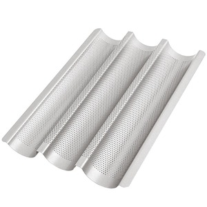 ถาดอบขนมปังบาแกตต์ฝรั่งเศส ทำจากเหล็กคาร์บอน รูปทรงโค้งมน รูปสี่เหลี่ยมผืนผ้า ใช้กับเครื่องล้างจานได้ สีเงิน - Product Image 3