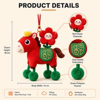 Porte-clés en peluche cheval fleuri coloré, jouet en peluche doux, porte-clés en tissu de coton, cadeau promotionnel OEM ODM, personnage en peluche personnalisé