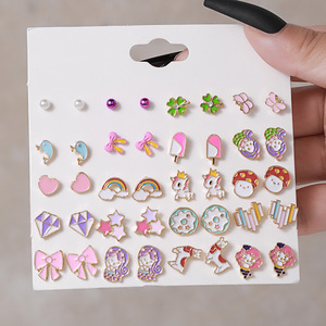 Cartoon Stud <b>Earrings</b> For Girls Colorful Zinc Alloy Drop <b>Earrings</b> With Resin <b>Posts</b> Kids Fashion Jewelry Set E1538-1 - Product Image 1