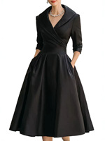Nouvelle Robe Longue Maxi Vintage Automne 2026 pour Femme, Taille Haute, Manches Longues, Col Rabattu, Couleur Unie avec Empiècements et Patchwork