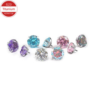 Pendientes de titanio con circonita 5A, engaste de púas, redondos, para reemplazo de piercing en labio/lengua - Product Image 2