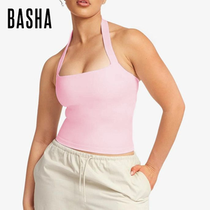 Shorts Crop Top con Logo personalizzato Set di allenamento Sexy per <span class=keywords><strong>palestra</strong></span> completi da donna ad asciugatura rapida nudo sensazione di Yoga Set - Product Image 2