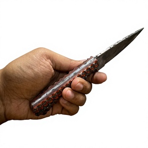 Cuchillo de hoja fija Drop Point de acero de Damasco forjado con mango de madera Pakka azul, personalizable para caza, camping y supervivencia, 3 años de garantía. - Product Image 3