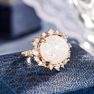 Anello in Opale A075 in Oro Rosa con Diamante Naturale Taglio Brillante Rotondo, Gioiello da Fidanzamento per Donna - Product Image 6