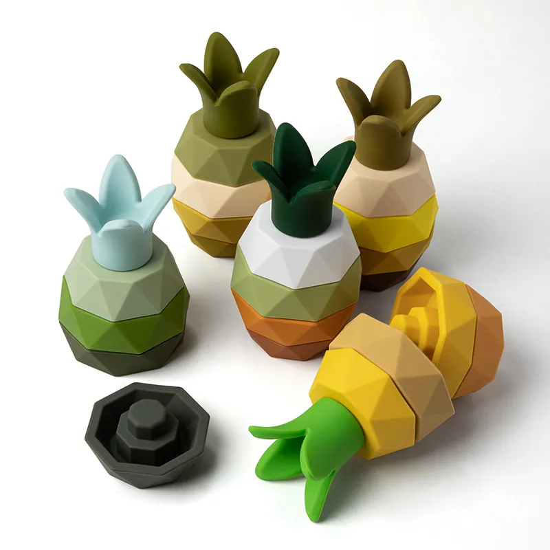 OEM 5pcs Pineapple Fruit Bpa Free Silicone Kids Toys Educational Baby Teether Children's Nesting Stacking Toy Set