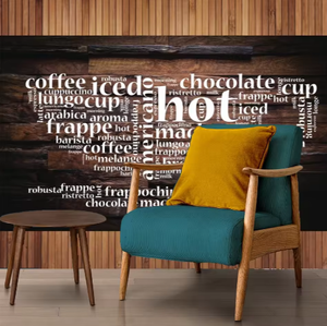 Tazza di caffè parete murale lettere <span class=keywords><strong>inglesi</strong></span> in legno grata sfondo carta da parati per caffè - Product Image 2