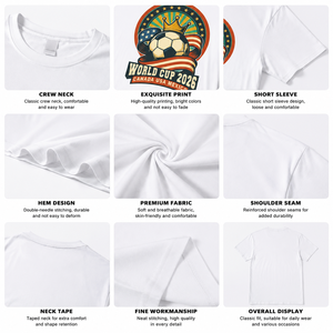 Men's <b>White</b> Short Sleeve T-Shirt Vintage Crown Football Print O-Neck Cotton <b>Tee</b> Custom Logo OEM ODM Wholesale - Product Image 2