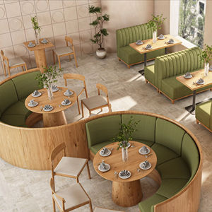 Özel meşe kahve dükkanı mobilyası ticari ahşap Cafe Modern lüks deri restoran tezgah sedir koltuk masa ve sandalye seti - Product Image 1