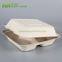 Boîte alimentaire à emporter en bagasse 8x8 pouces, résistante aux fuites et à la graisse, avec 3 compartiments, type clamshell, pour boulangerie