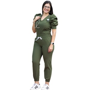Impermeable elástico poliéster Spandex personalizado más tamaño mangas de burbuja Jogger estilo al por mayor Unisex enfermera Scrubs uniformes conjuntos - Product Image 2