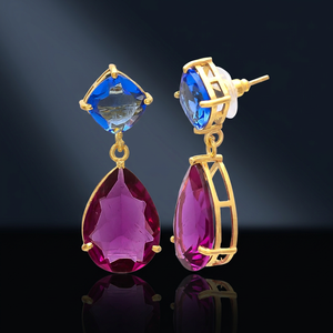 New Arrival Ethnic Drop <b>Earrings</b> with Blue Quartz and Amethyst Gold Plated Unisex for Wedding & Engagement - Product Image 2