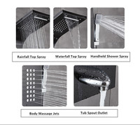 Système de douche spa multifonctionnel mural en acier inoxydable 304 noir avec panneau de douche à effet pluie, ensemble complet pour salle de bain