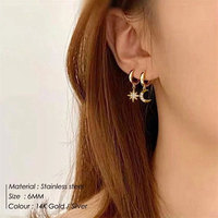Boucles d'oreilles pendantes asymétriques soleil et lune en acier inoxydable 316L plaqué or PVD 14k 18k, serties de diamants taille marquise, vente en gros