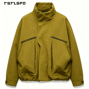 Chaqueta Gabardina Corta para Hombre, Estilo Gabardina, Cuello Alto, Doble Botonadura, con Epaulettes y Forro a Rayas en Contraste - Product Image 5