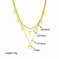 Collares de Moda Impermeables de Acero Inoxidable Chapado en Oro de 18K con Diseño de Luna y Estrella, Multicapa para Mujer