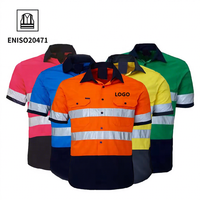 EN20471, ropa de trabajo de alta visibilidad personalizada, ropa de seguridad reflectante de manga corta, ropa de trabajo TC de sarga de algodón 100% tejida, camisa de alta visibilidad