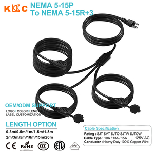 NEMA 5-15P to 5-15R Plus 3 Outlet Extension Cord 125V <b>Copper</b> <b>Wire</b> Power Cable for Outdoor <b>Lighting</b> OEM ODM - Product Image 3
