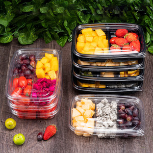 Caja de embalaje de plástico para mascotas transparente desechable de frutas recién cortadas, caja de ensalada de frutas rectangular con múltiples compartimentos con tapa - Product Image 4