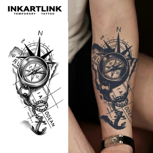 Autocollant <span class=keywords><strong>de</strong></span> tatouage INKARTLINK pour le corps, motif boussole et ancre, imperméable, écologique, longue durée (15 jours), vente en gros - Product Image 1