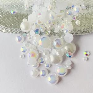 yantuo 500g Glue on Flatback Crystal Pearls DIY 3-10mm Resin Rhinestone Pearlsfor Clothing Decorations Glitter Nail Gems