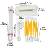 Kit de 11 outils pour la décoration de gâteaux en pâte à sucre avec lisseur, stylo de sculpture, rouleau à pâtisserie et découpoir à rouleau