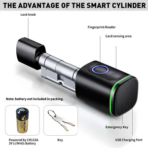 Cilindro inteligente Trlock Tuya Blue Tooth App Huella digital llave mecánica IC NFC cilindro de energía de emergencia a prueba de agua