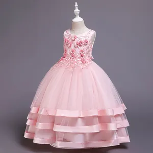 3D çiçek uzun ck çiçek boncuklu mizaç dantel prenses elbise kız balo parti çiçek için düğün elbisesi