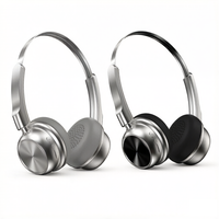 Casque audio sans fil Bluetooth supra-auriculaire compact en cuir souple avec poignée métallique brillante, réduction active du bruit, idéal pour les voyages et l'aviation