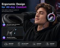 Casque sans fil ANC ultra-léger 255g, respirant, pour le gaming, avec basses profondes, circum-auriculaire