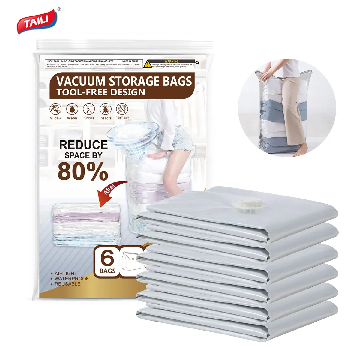 TAILI Pump Free Space Saver Cube Vacuum Compression Storage Bags Plastic Clothes Bag For Cloths and Bedding Closet Organizer