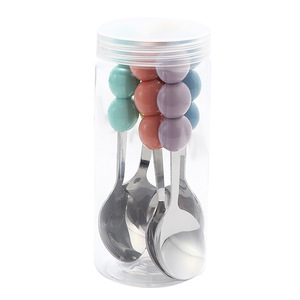 Juego de cuchara y tenedor de tres piezas en colores macaron, de acero inoxidable, portátil, para pastel y fruta, con tubo de almacenamiento. - Product Image 3