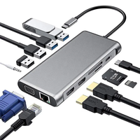 Station d'Accueil 12-en-1 pour Ordinateur Portable, Hub USB Adaptateur Double Moniteur 4K avec 2 Ports HDTV, Ethernet, PD 100W, Lecteur de Carte SD pour MacBook, XPS, DELL