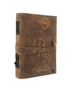 Carnet en cuir gaufré motif loup, fait main, vintage, avec pages vierges pour écrire, dessiner, croquis, journal intime, voyages et notes - Product Image 3