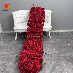 Chemin de table personnalisé en fleurs de rose lisses, 2 mètres, rangée de fleurs rouges, série de fleurs, toile de fond de rose pour la décoration de mariage - Product Image 1