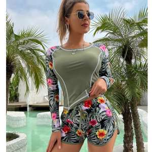 Conjunto de traje de baño de manga larga con estampado Floral de dos piezas para <span class=keywords><strong>mujer</strong></span> Traje de surf de secado rápido con pantalones cortos de cintura elástica con cordón - Product Image 6