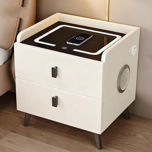 <span class=keywords><strong>Table</strong></span> de chevet intelligente en bois moderne avec haut-parleur Bluetooth en cuir à chargement sans fil et décor de comptoir en pierre - Product Image 5