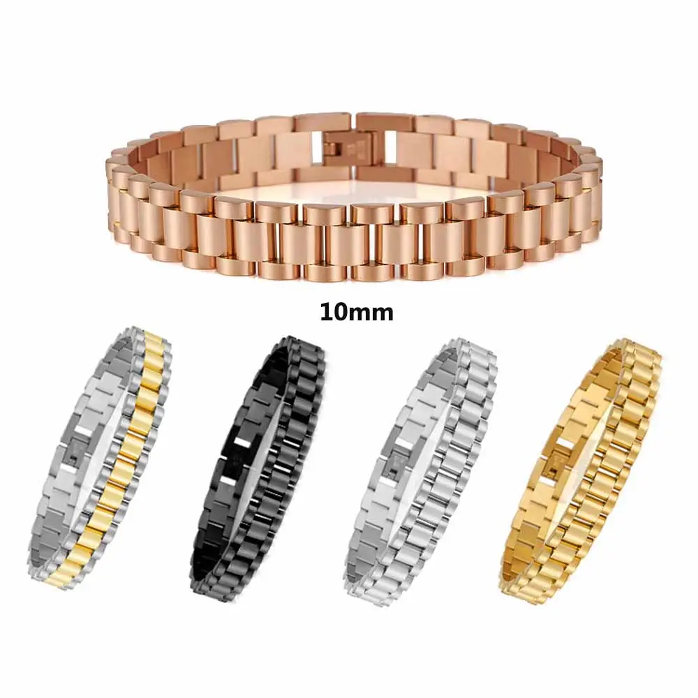 Women Non Tarnish Titanium Steel IP Gold Plated 10 MM Watch Chain Bracelet Solid 316L Stainless Steel Watch Link Bracelet