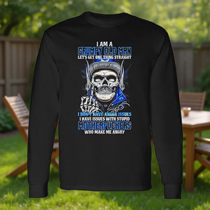T-shirt à manches longues Grumpy Old Man avec motif de crâne amusant, vêtements décontractés pour hommes - Product Image 3