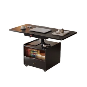 Solid Wood Movable Coffee <b>Table</b> Height Adjustable With Storage Drawer For Living Room Home Use <b>Sofa</b> Side Cabinet Trolley - Product Image 5