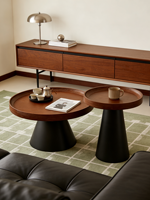 Table basse ronde en bois massif de style minimaliste moderne avec base en fer forgé, plateau en bois massif, meubles de salon