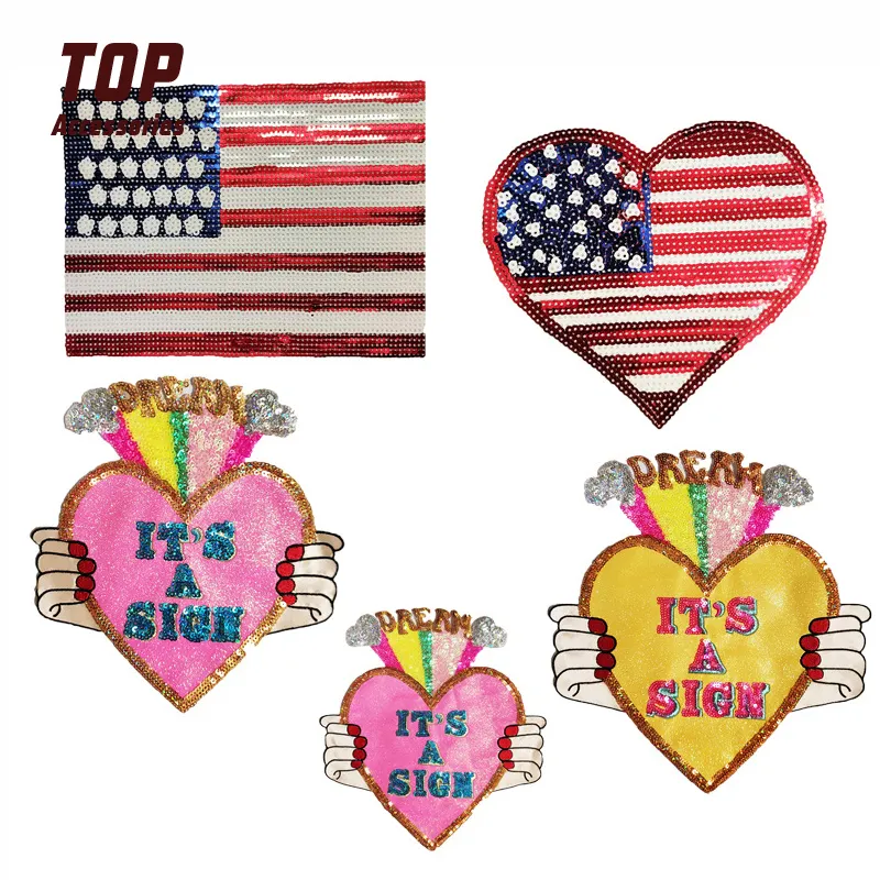 Factory Price Large Sequin Flag Sew on Sequins Patches for Dress