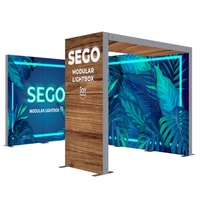 Mur d'affichage modulaire en tissu rétroéclairé en forme de L de 15x10 pieds, double face, pour stand de salon professionnel, avec logo personnalisé gratuit