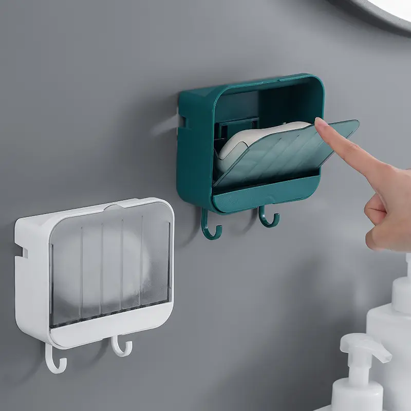 Support d'évier de cuisine porte-savon de douche mural avec 2 crochets et bac de vidange