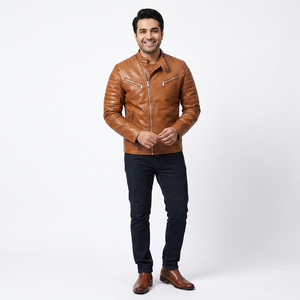 Nouvelle veste en cuir pour homme, mode automne, col montant, veste en cuir de moto pour homme, fermeture éclair - Product Image 1