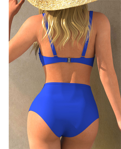 Conjuntos de bikini de malla de talla grande para mujer, traje de baño de dos piezas de cintura <span class=keywords><strong>alta</strong></span> con fruncido, cuello en V, parte delantera cruzada y tirantes ajustables - Product Image 5