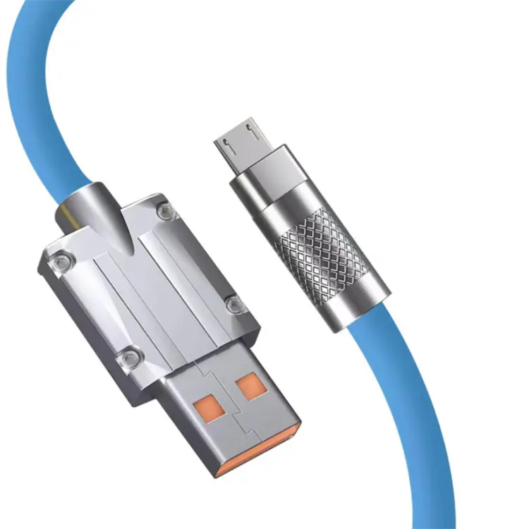 Prise en alliage de zinc Silicone liquide 120W câble USB C de données de charge super rapide, micro cordon de type C