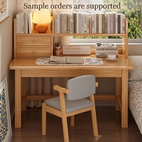 Bureau d'ordinateur en bois massif Huanju avec étagère intégrée, non pliable, non réglable, gain de place, écologique