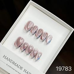 <span class=keywords><strong>Uñas</strong></span> Postizas de Ojo de Gato Rosa Brillante, <span class=keywords><strong>Uñas</strong></span> Postizas de Cristal con Efecto Espejo, 10 Piezas de <span class=keywords><strong>Uñas</strong></span> Postizas Magnéticas Decorativas - Product Image 2