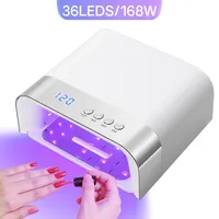 Lampe à ongles UV LED 168W, 36 LED, lampe de séchage pour vernis gel, outil à double extrémité pour repousser les cuticules, détection automatique, 4 minuteurs, manucure professionnelle