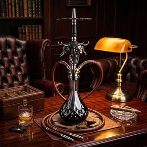 Cachimba de Cristal Negro con Diseño de Toro y Tigre, Base de Vidrio, Juego de Pipas de Metal para Lounge Bar - Product Image 5
